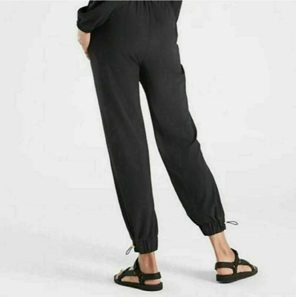 Athleta "Dipsea" Romper Front Zipper Striped Black Jumpsuit size 12 - Picture 2 of 15